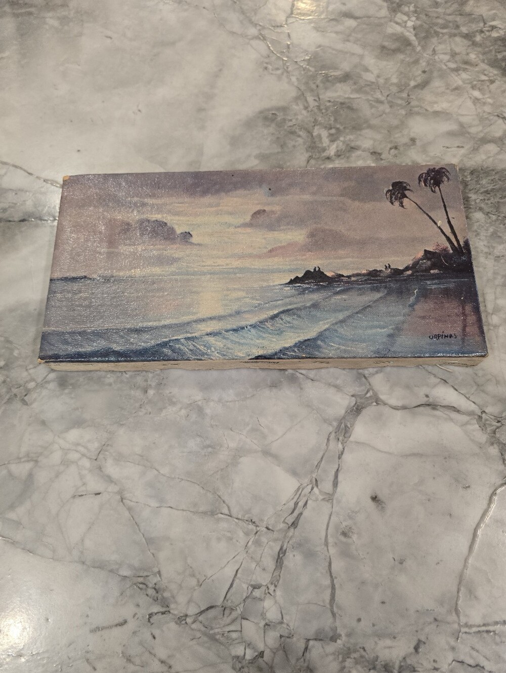 Vintage Mid Century Art Print on Canvas 12" x 6" Landscape Painting Wall Hanging